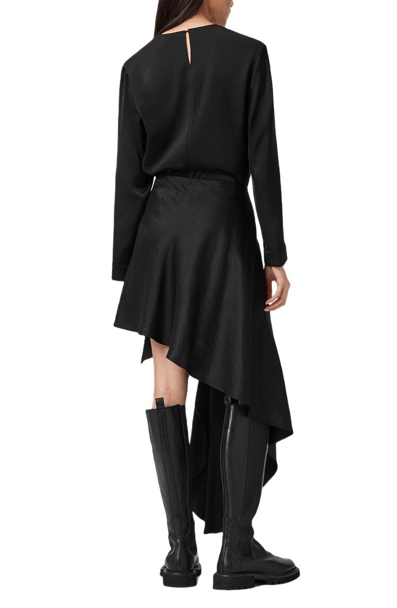 AllSaints Sami Pleated Draped Asymmetric Skirt, Alternate, color, Black