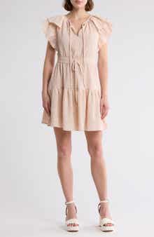 The Good Journey Flutter Sleeve Stripe Ruffle Dress