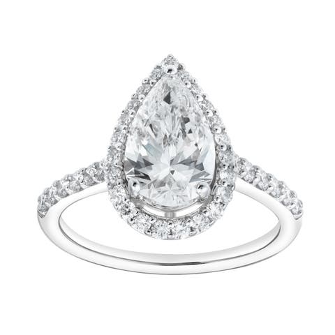 Hana 14K White Gold Pear Lab Grown Diamond Halo Engagement Ring - 2.45 Ct