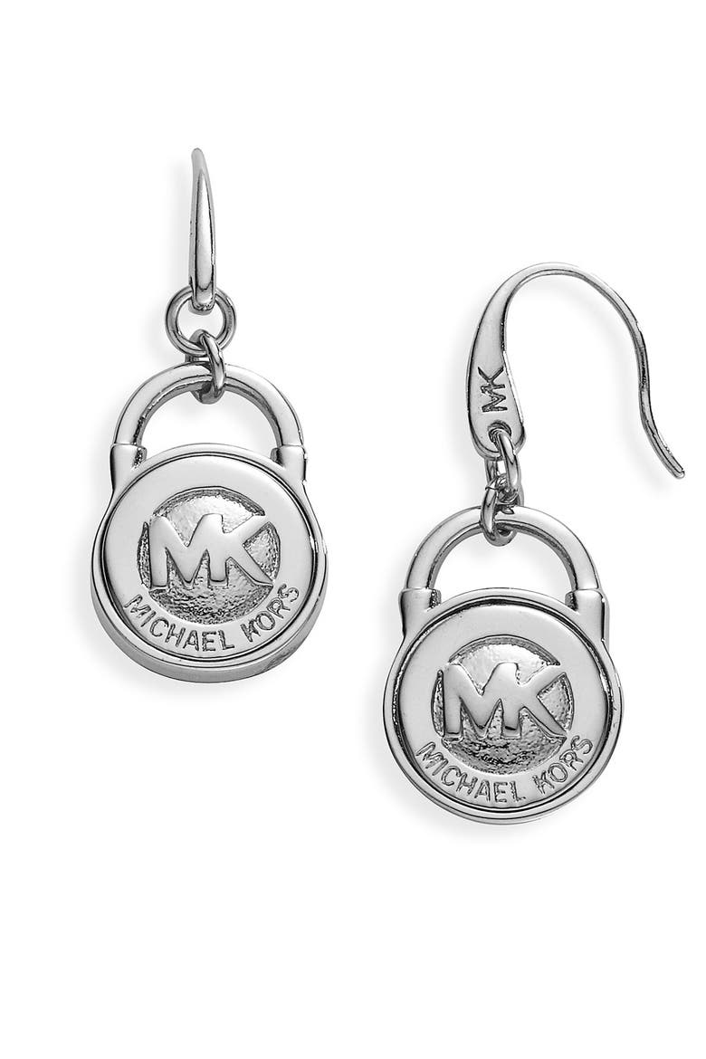 Michael Kors Logo Earrings, Main, color, SILVER