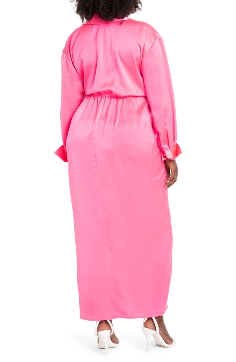 ELOQUII Satin Faux Wrap Long Sleeve Maxi Dress, Alternate, color, 