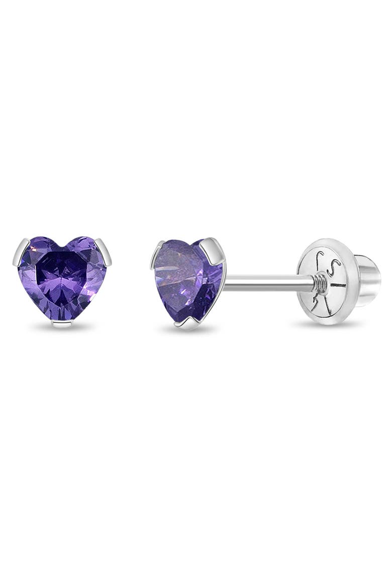 14k Tiny Cubic Zirconia Heart Earrings, Main, color, February