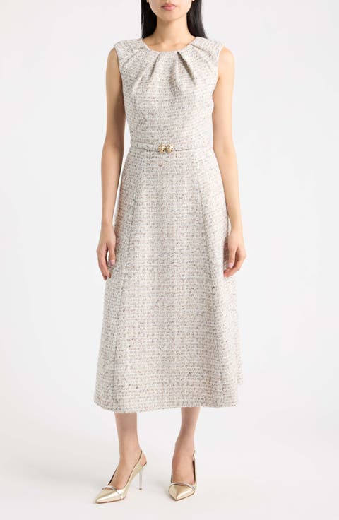 Fit & Flare Tweed Midi Dress