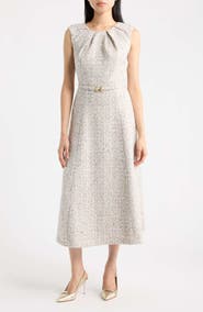 Anne Klein Fit & Flare Tweed Midi Dress