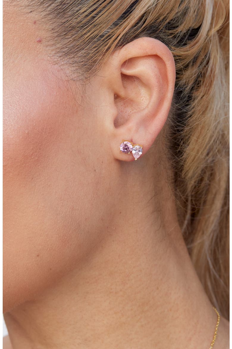 Cubic Zirconia Toi et Moi Stud Earrings, Alternate, color, PINK