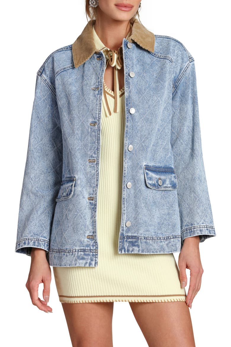 Diamond Quilted Denim Barn Jacket, Main, color, LIGHT WASH DIAMOND