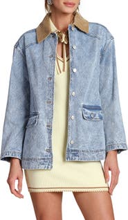 Avec Les Filles Diamond Quilted Denim Barn Jacket