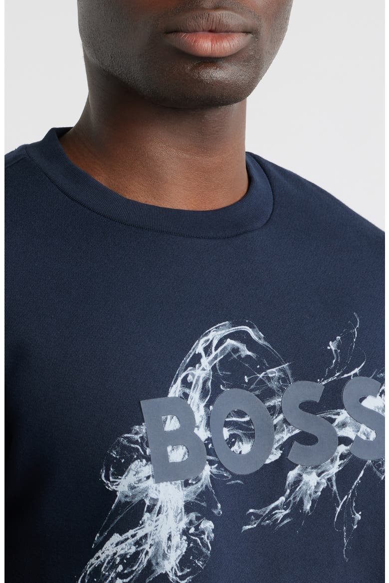 Soleri Abstract Graphic Cotton Fleece Crewneck Sweatshirt, Alternate, color, DARK BLUE