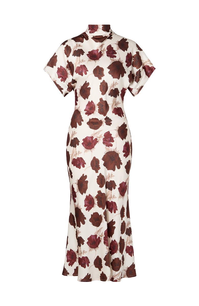 Malina Alivia Short Sleeve Satin Midi Dress, Alternate, color, Wine Peony