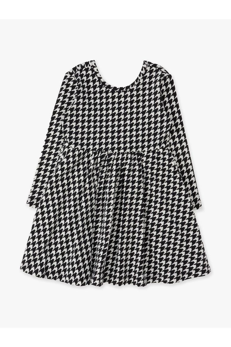 Baby Girls Knit Long Sleeve Twirl Dress, Main, color, Black Houndstooth