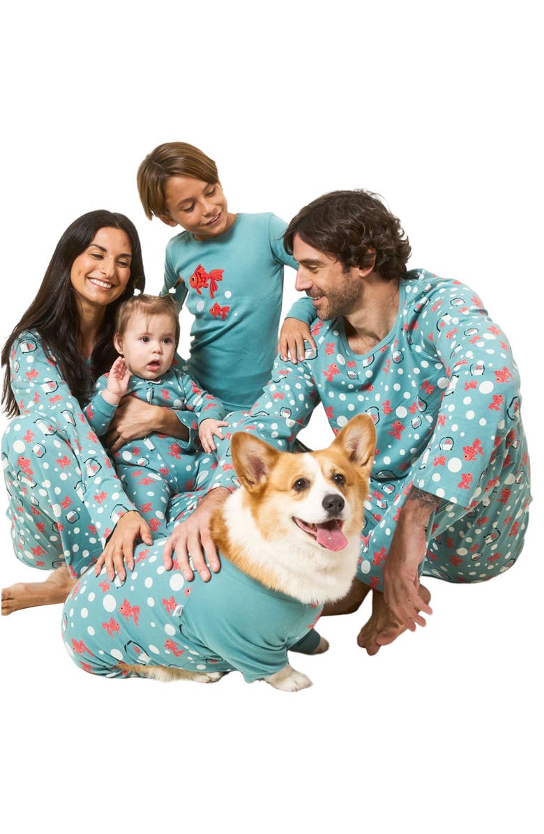 Leveret Footed Cotton Matching Family Pajamas, Nature 
Water Prints, Alternate, color, Fish Tank