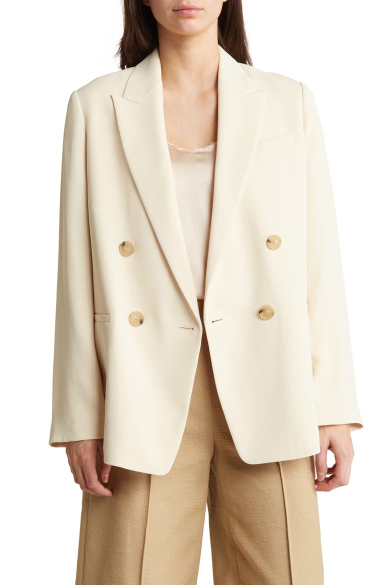 Double Breasted Crepe Blazer, Alternate, color, BIRCH
