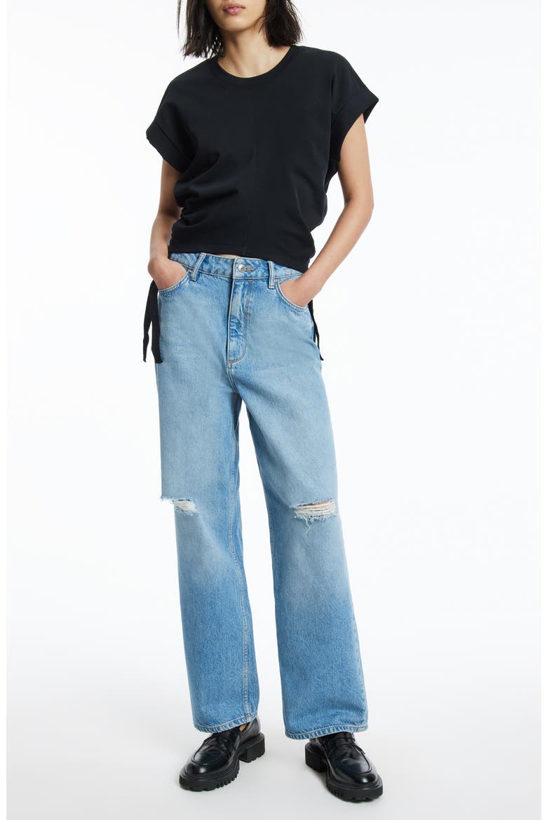 Mira Cinched Side T-Shirt, Alternate, color, BLACK