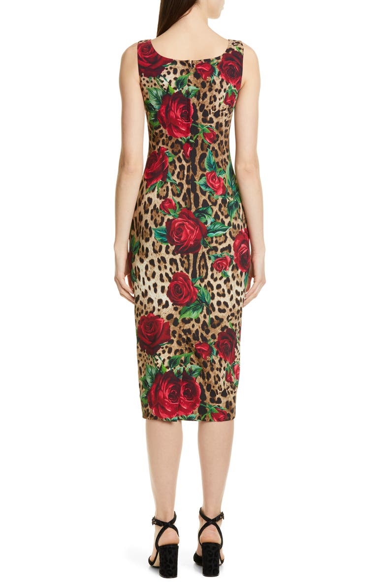 Dolce&Gabbana Embellished Rose & Leopard Print Cady Pencil Dress, Alternate, color,