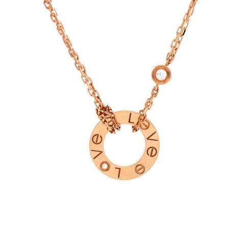 2 Diamonds Love Pendant Necklace 18K Rose Gold and Diamonds