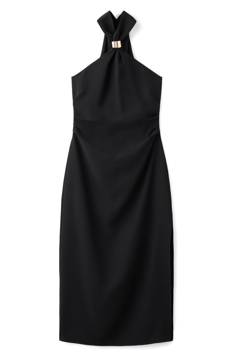 MANGO Pleated Mock Neck Midi Dress, Main, color, Black
