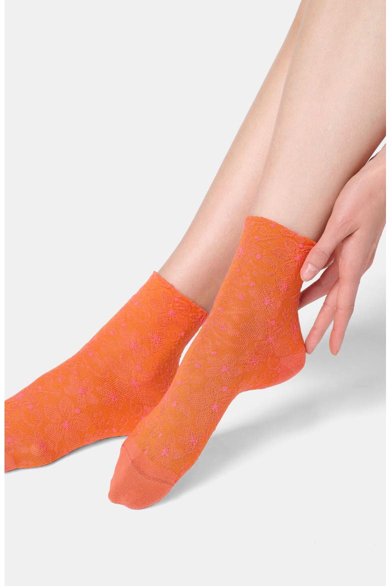 Floral Jacquard Crew Socks, Alternate, color, SALMON