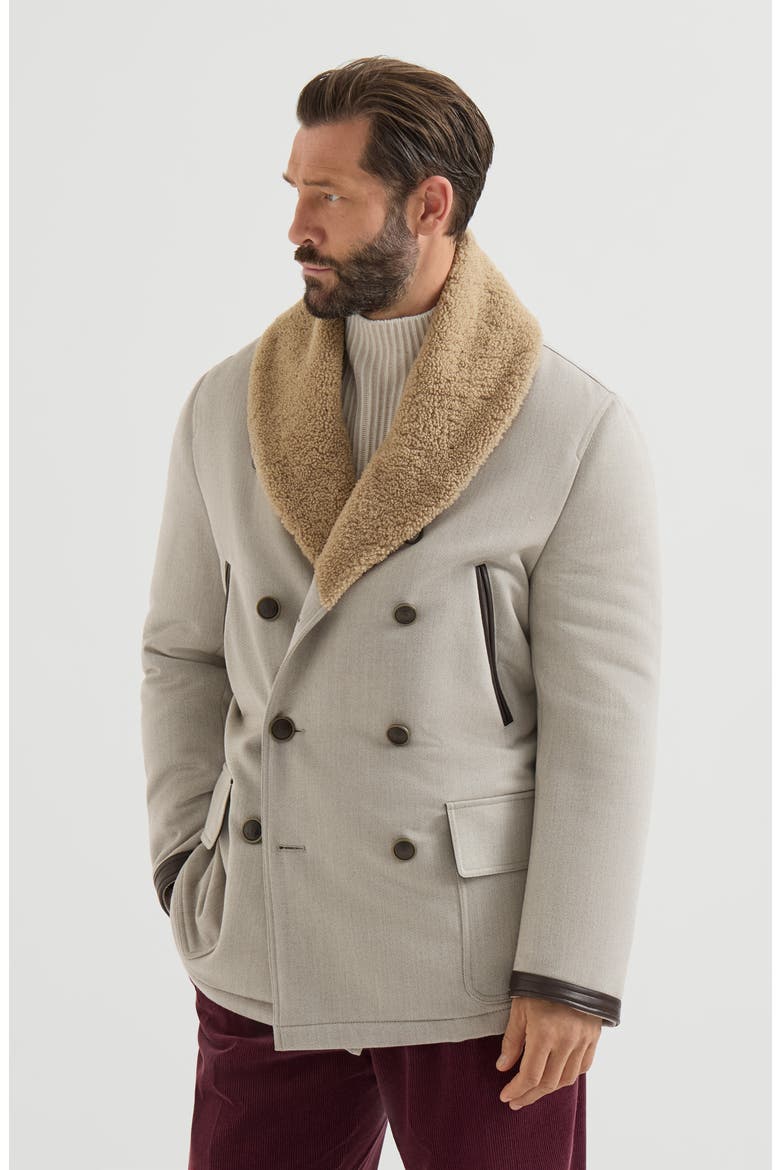 Wool and cashmere cavalry coat with thermore® padding and shearling collar, Main, color, Grey