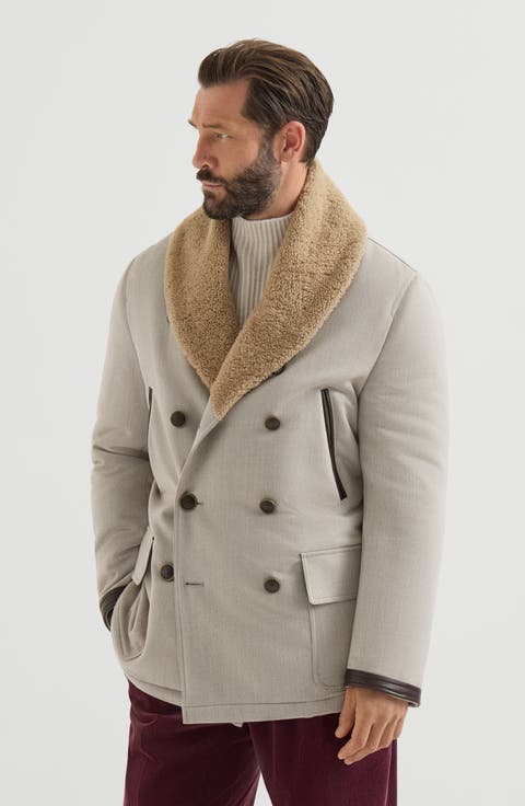 Wool and cashmere cavalry coat with thermore® padding and shearling collar