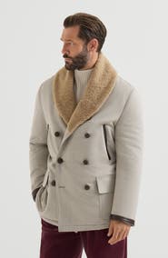 Brunello Cucinelli Wool and cashmere cavalry coat with thermore® padding and shearling collar
