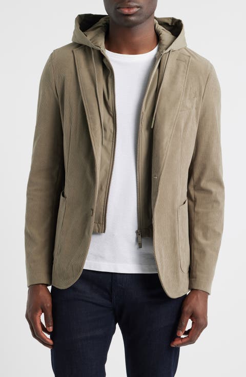 Hanry Slim Fit Corduroy Sport Coat with Removable Hoodie Bib