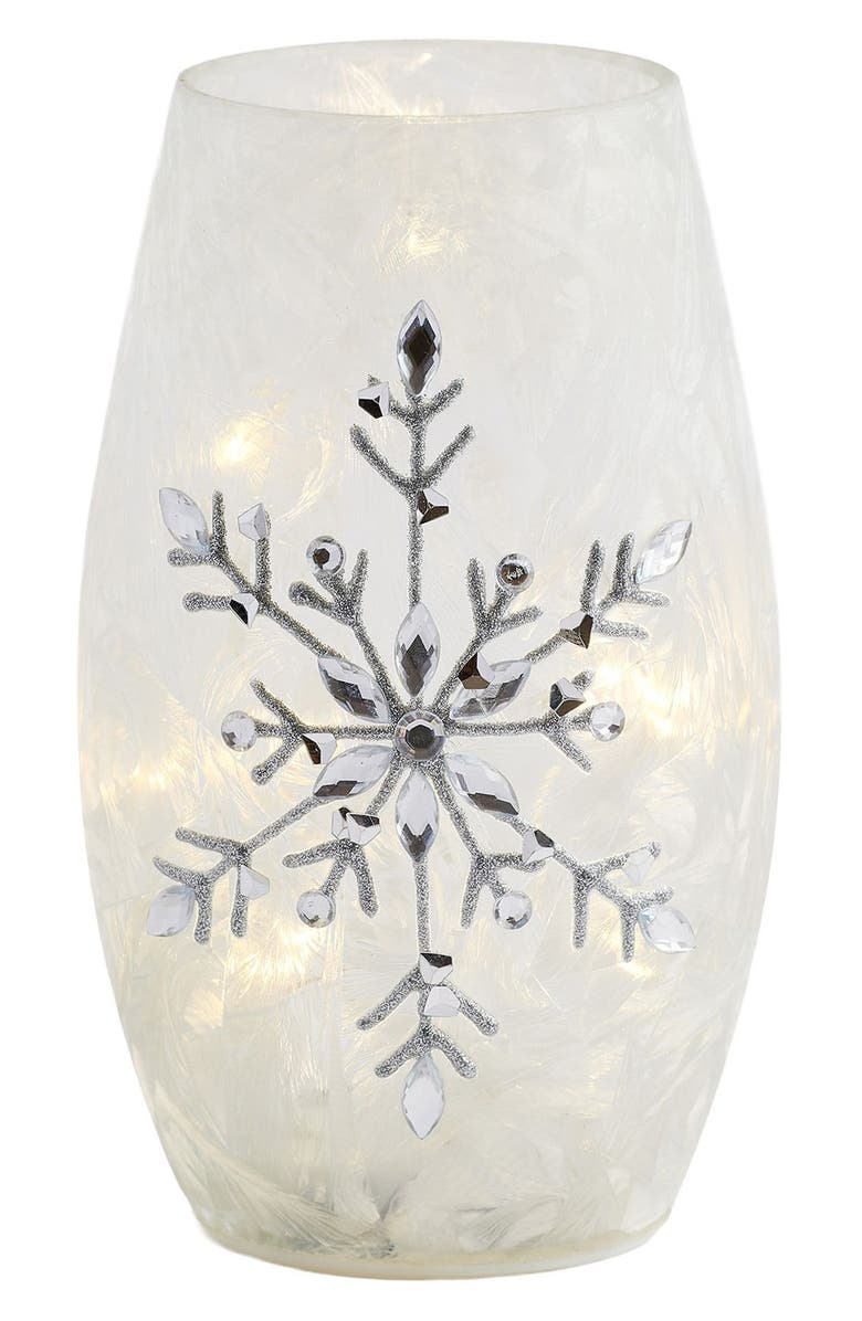HOME ESSENTIALS AND BEYOND 7.2-Inch Snowflake Luminaria Vase, Main, color,