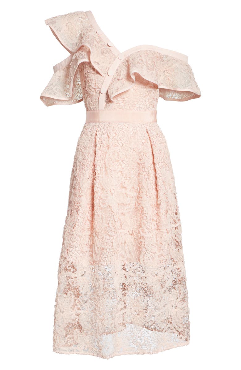 Self-Portrait Lace Shoulder Cutout Midi Dress, Alternate, color, 