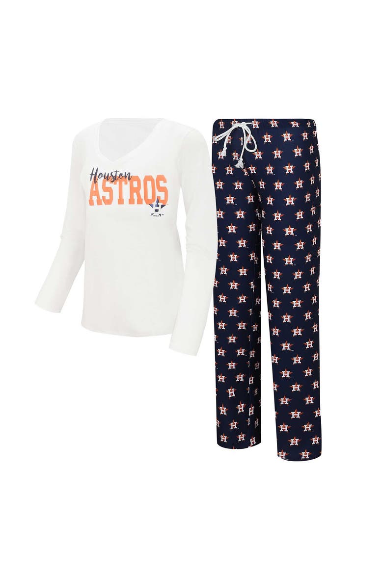 Women's Concepts Sport White/Navy Houston Astros Long Sleeve V-Neck T-Shirt & Gauge Pants Sleep Set, Main, color, White