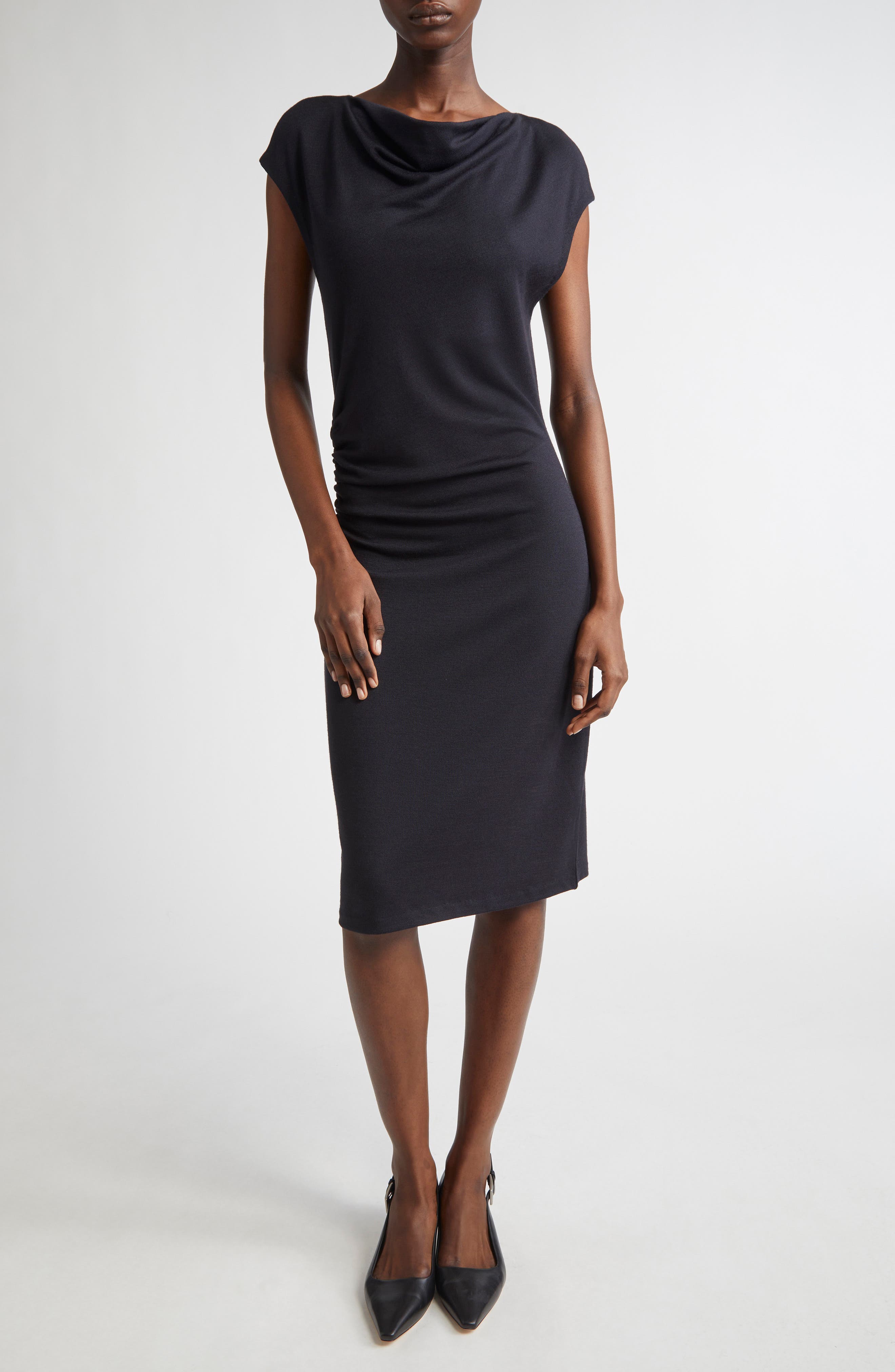Vince Cowl Neck Side Ruched Knit Dress