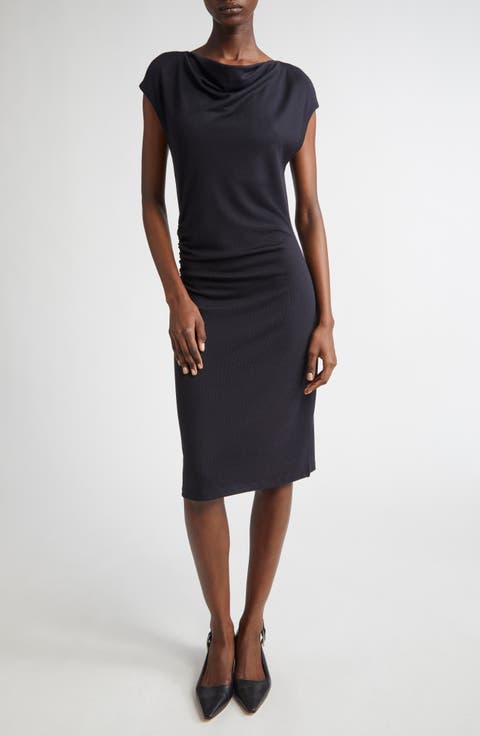 Cowl Neck Side Ruched Knit Dress
