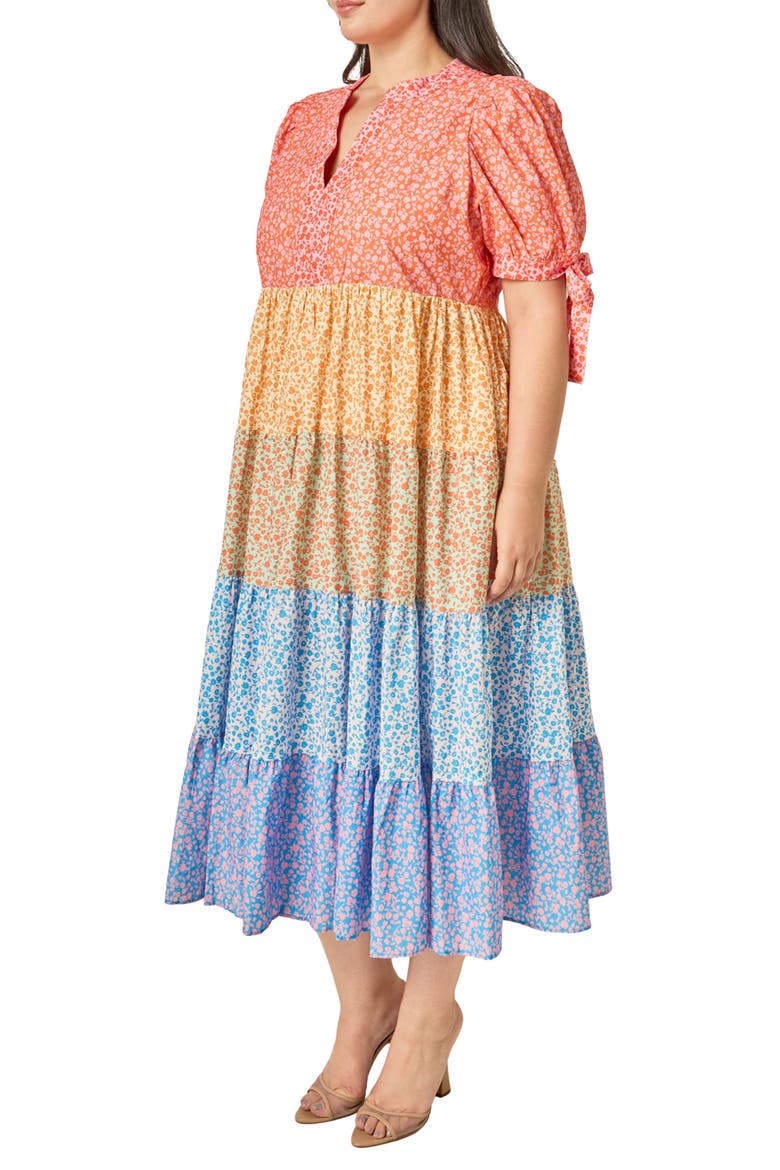 Colorblock Printed Midi Dress, Alternate, color, MULTI
