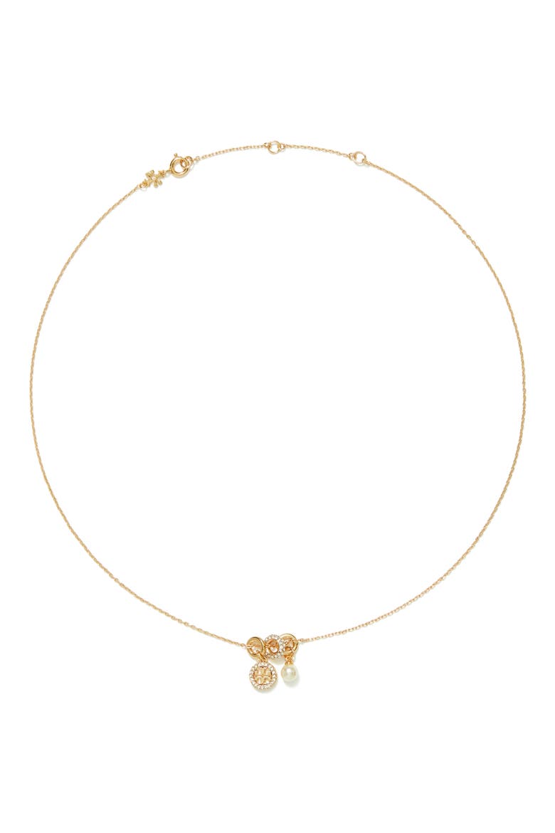 Miller Pavé Pendant Charm Necklace, Main, color, TORY GOLD / CRYSTAL / PEARL