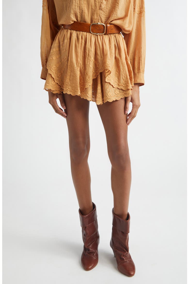 Jocadia Ruffle Cotton Miniskort, Main, color, CARAMEL