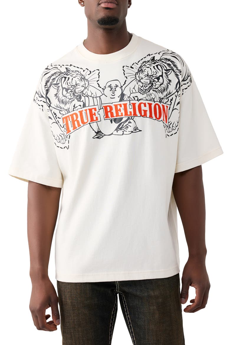 Tiger Logo Oversize Cotton Graphic T-Shirt, Main, color, WINTER WHITE