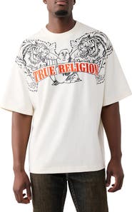 True Religion Tiger Logo Oversize Cotton Graphic T-Shirt