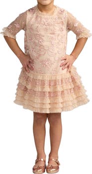 Mac Duggal Girls Micro Ruffle Embroidered Mini Dress