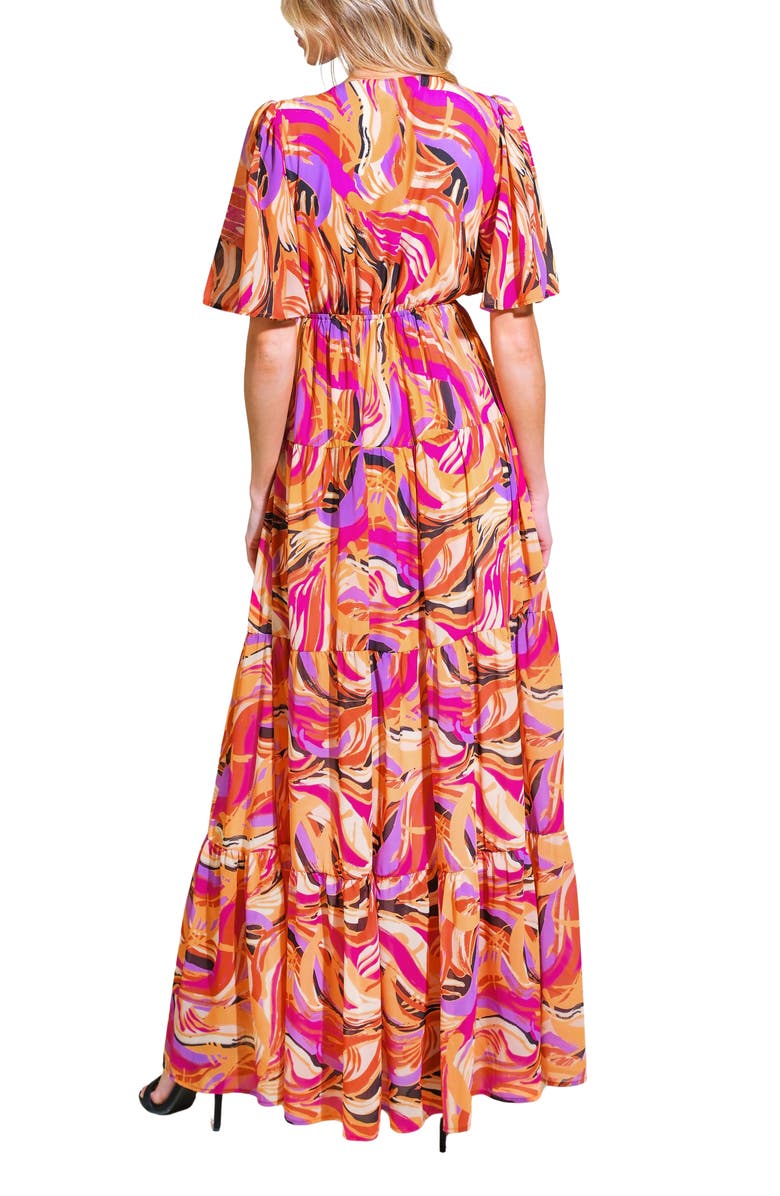 FLYING TOMATO Print Maxi Dress, Alternate, color, Mustard Magenta