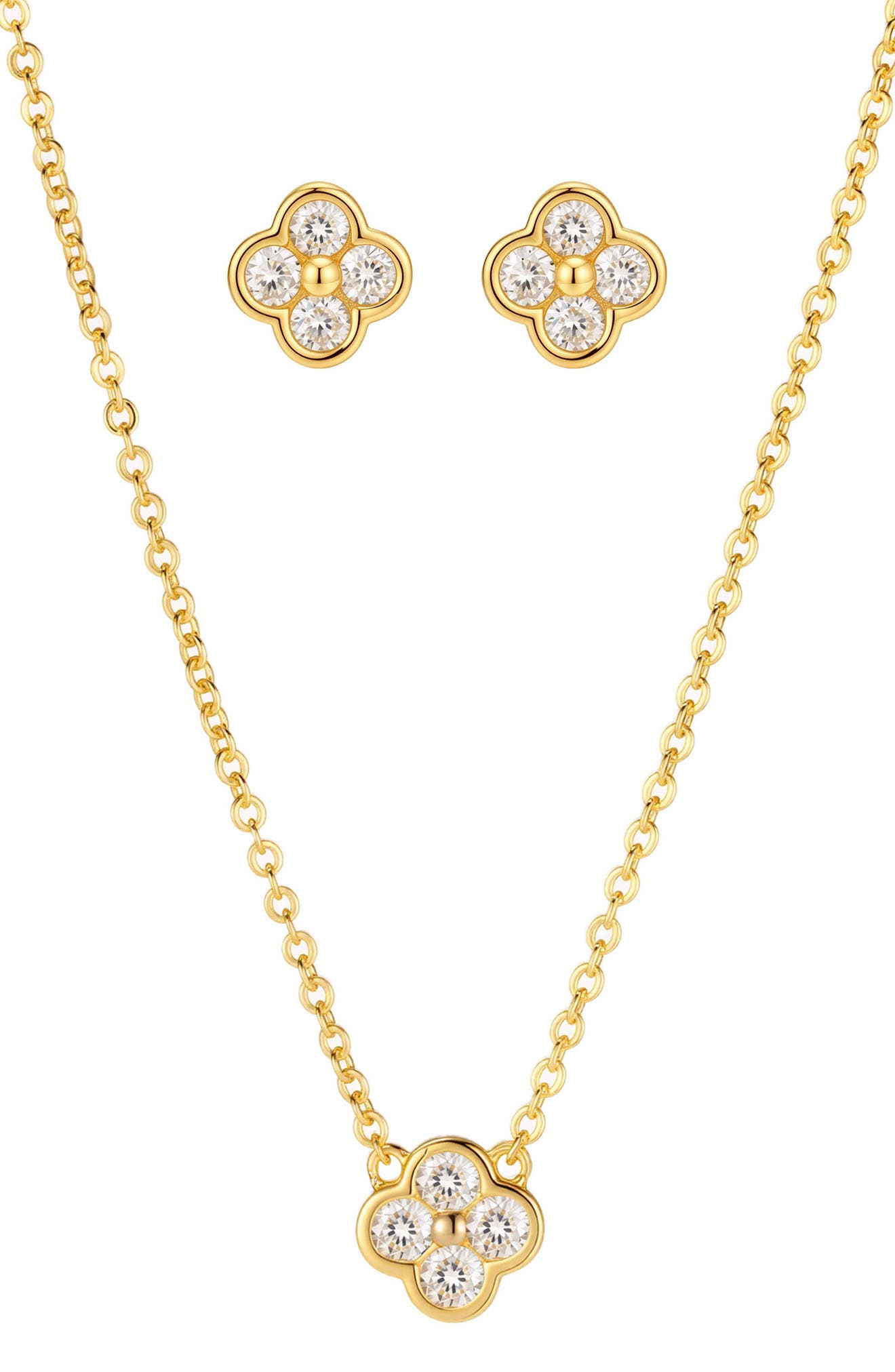 Cubic Zirconia Clover Necklace & Earrings Set