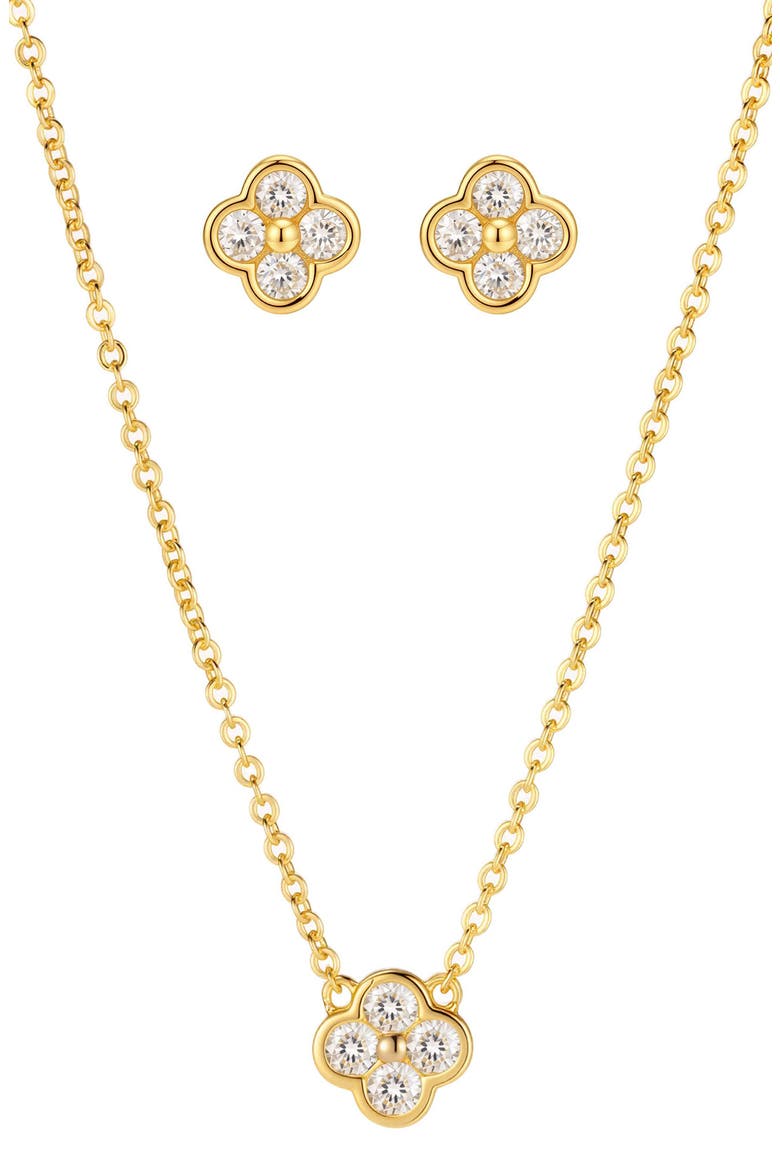 Cubic Zirconia Clover Necklace & Earrings Set, Main, color, GOLD