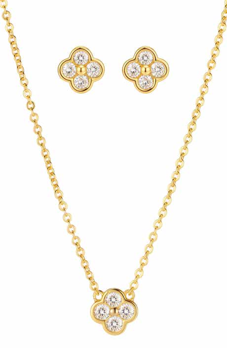 Cubic Zirconia Clover Necklace & Earrings Set