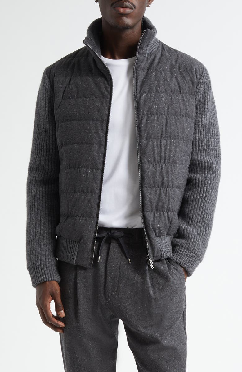 Herno Mixed Media Quilted Wool Blend Knickerbocker Jacket, Main, color, Charcoal