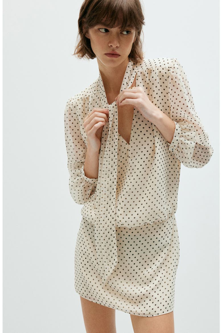 Polka Dot Long Sleeve Minidress, Alternate, color, ECRU