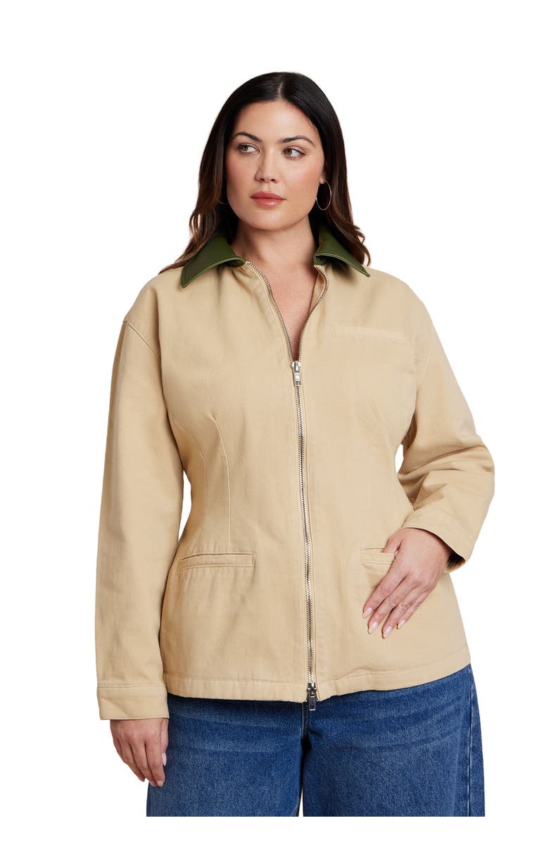 ELOQUII Nipped Waist Barn Jacket With Faux Leather Collar, Main, color, Ginger Root