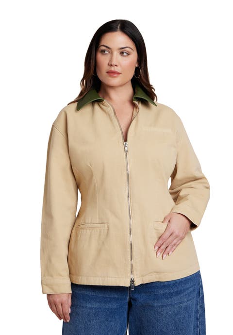 Nipped Waist Barn Jacket With Faux Leather Collar (Plus)