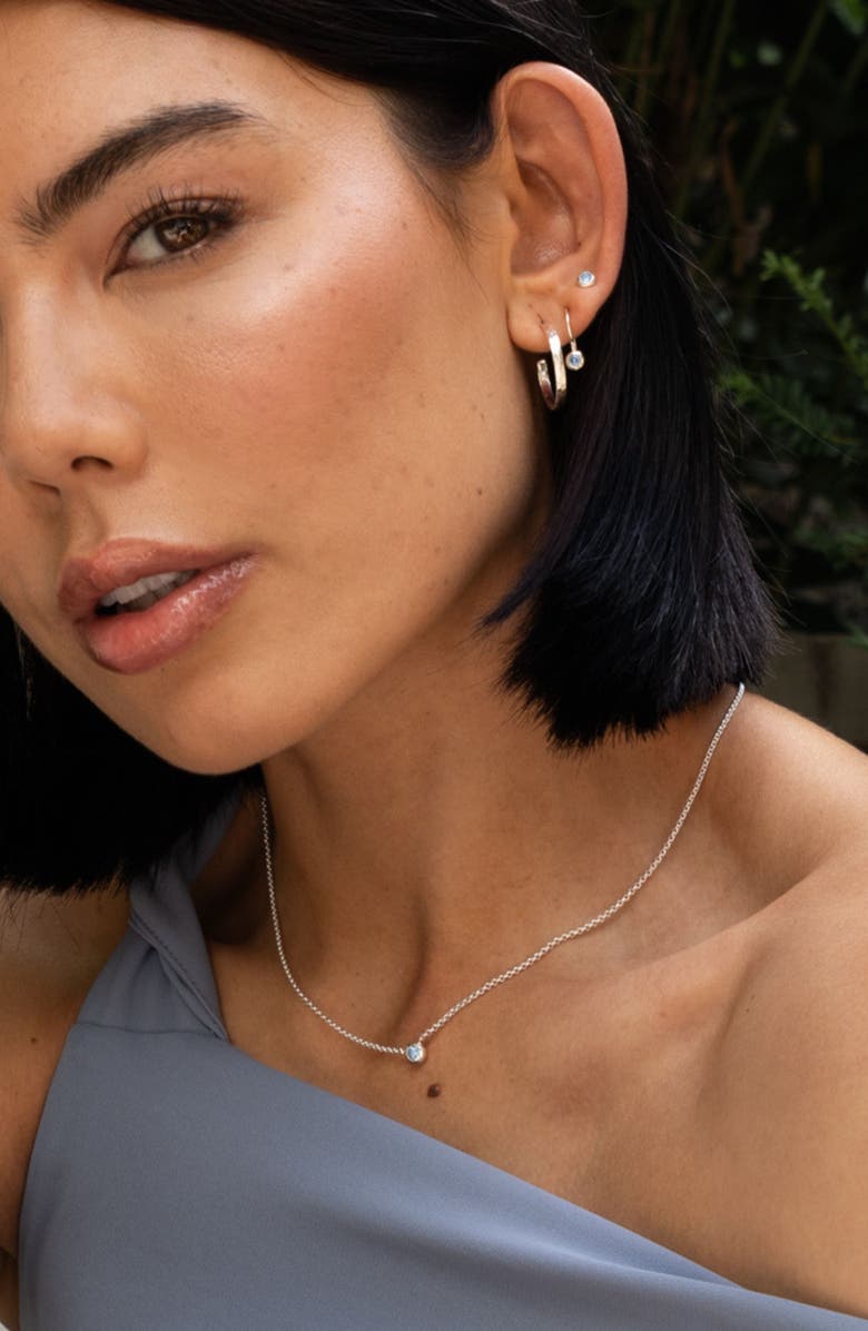 Dower & Hall 3mm Aquamarine Dewdrop Studs, Alternate, color, Sterling Silver