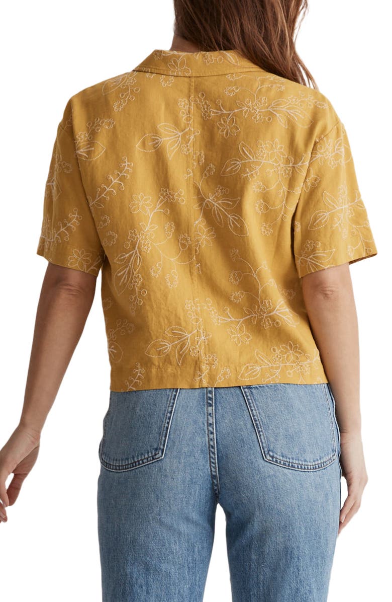 Madewell Resort Embroidered Linen Blend Crop Button-Up Shirt, Alternate, color,