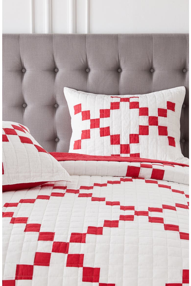 Irish Chain Patchwork Quilt Set, Alternate, color, RED