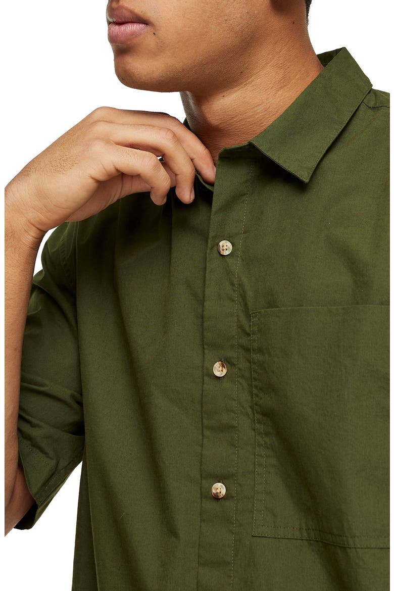Oversize Short Sleeve Button-Up Shirt, Alternate, color, OLIVE