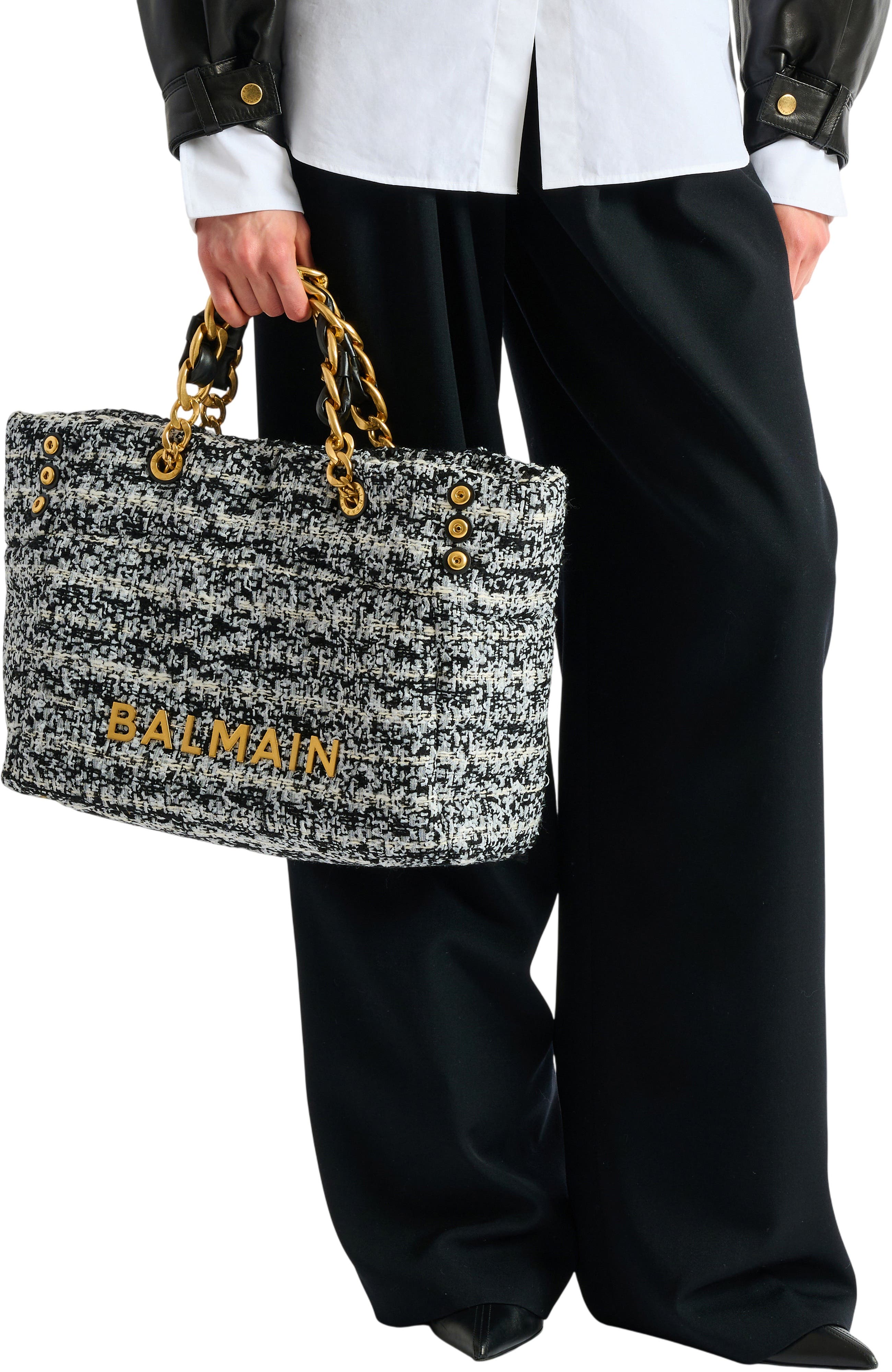1945 Soft tweed tote bag, Alternate, color, black