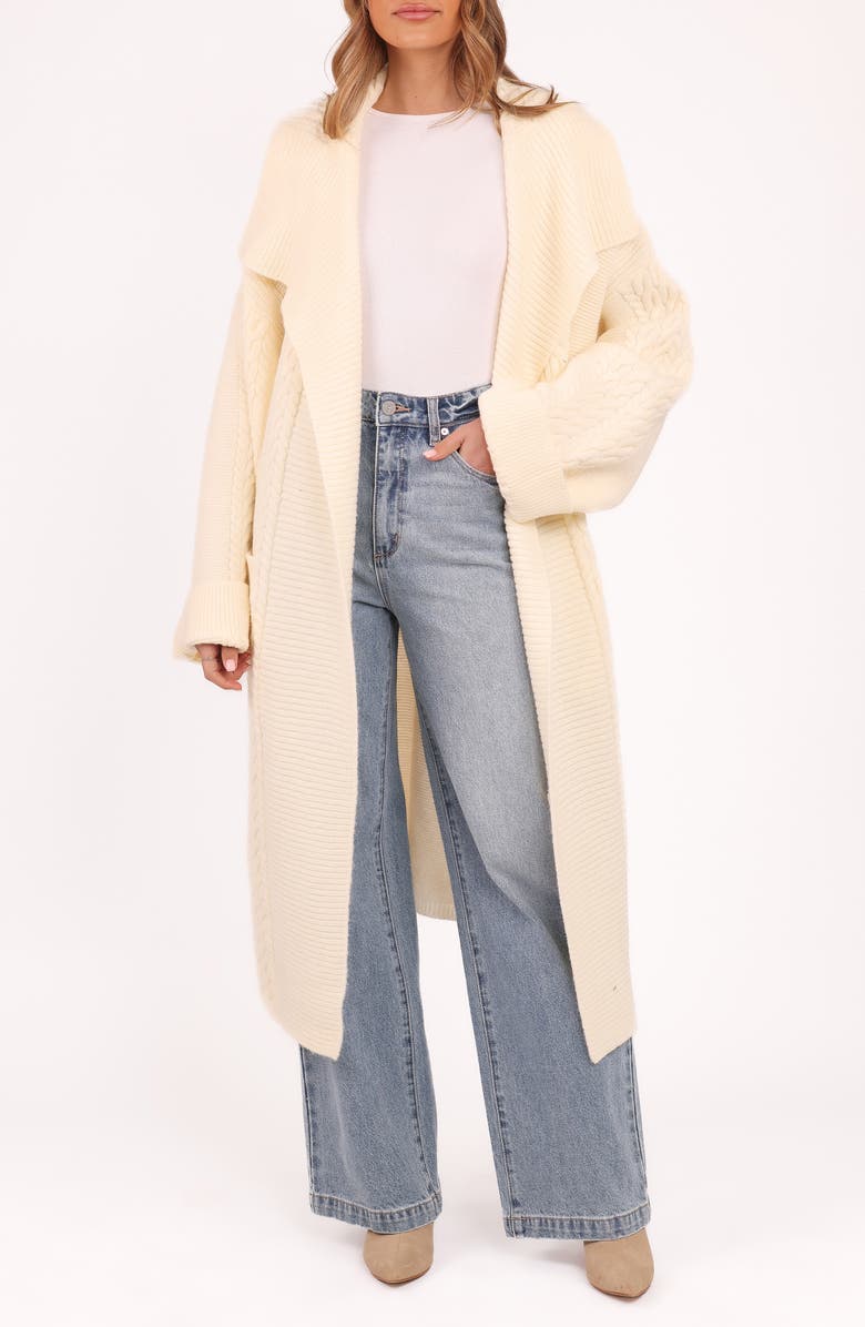 Petal & Pup Nova Longline Cable Knit Cardigan, Main, color, Cream